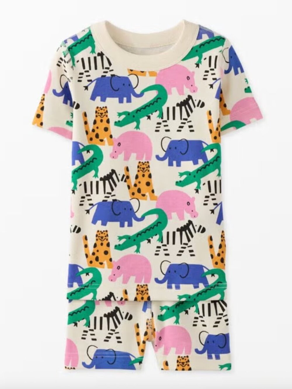 Hanna Andersson HannaJams Short John Pajama Set Safari Zoo Animals - Size 8 130
